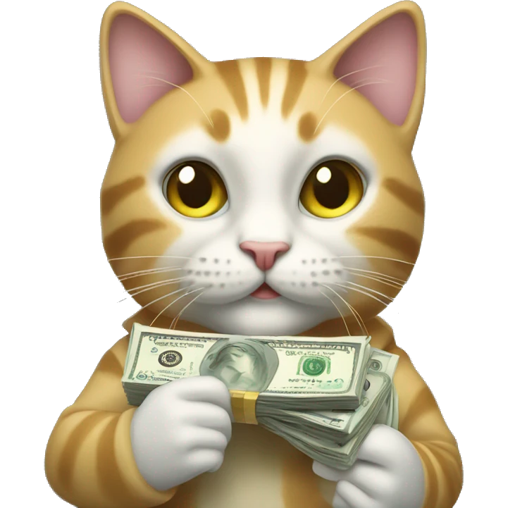 Anthropomorphic cat holding money emoji