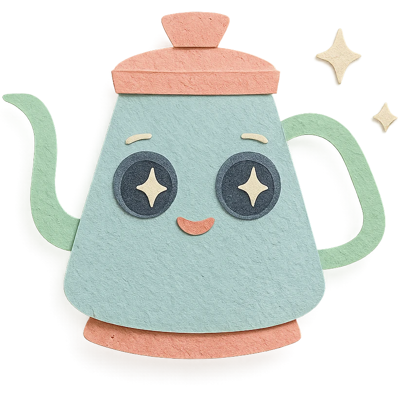 pour-over kettle, full body, big sparkling eyes, soft pastel colors emoji