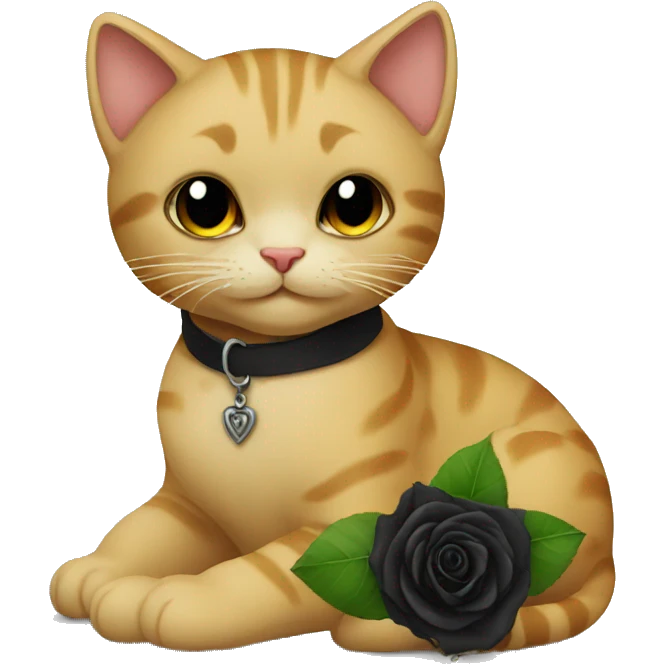 a cat holds black rose emoji