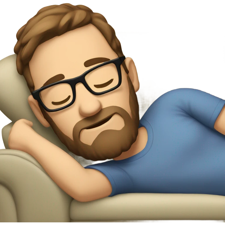 Caucasian man with brown hair, beard and glasses napping on a couch emoji