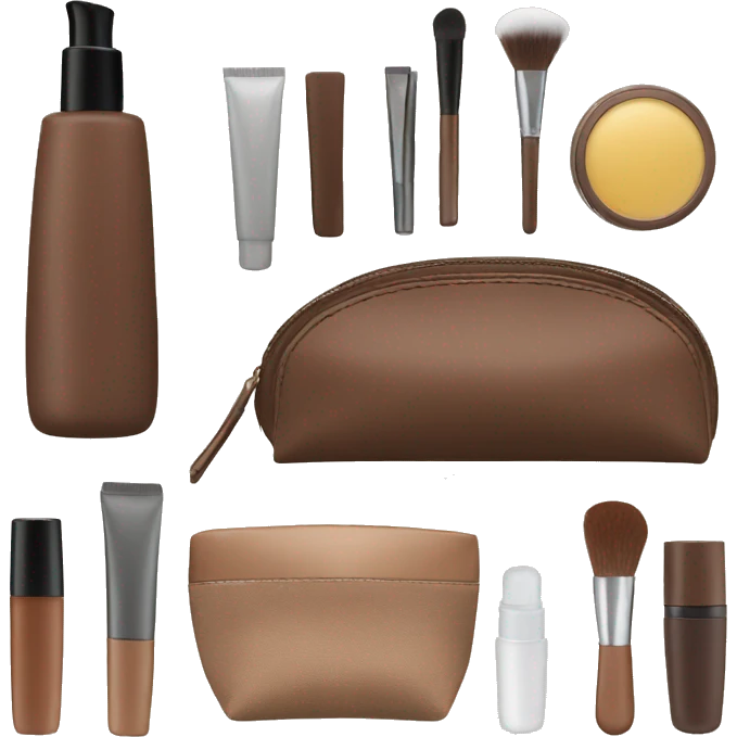 Brown Cosmetic Bag with cosmetics emoji