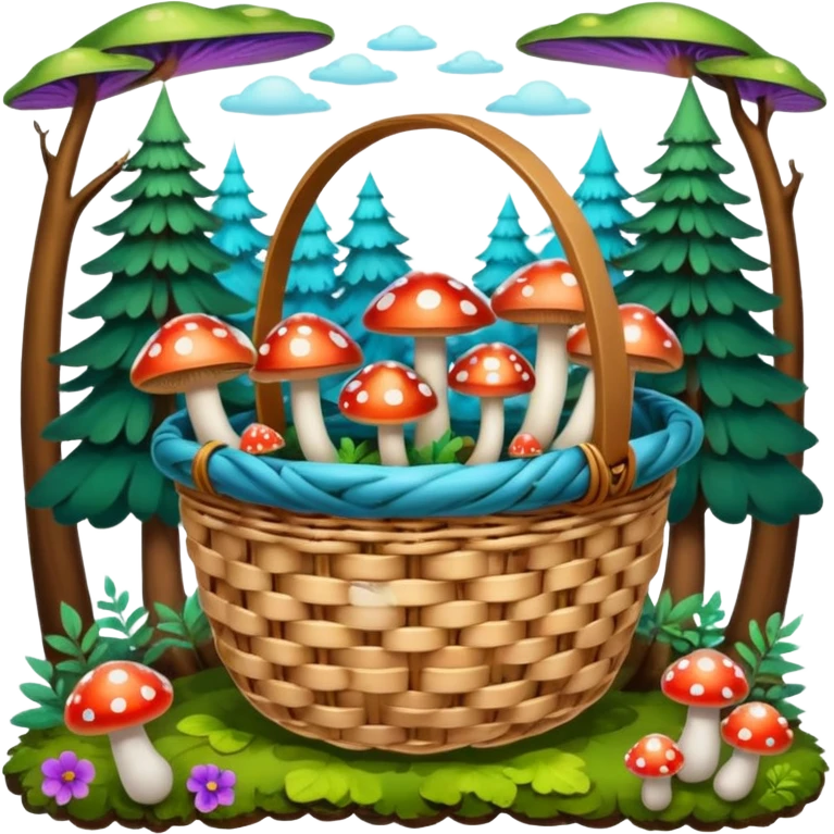 Basket with Psychedelic mushrooms and forest objects emoji