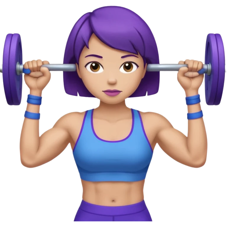 weight lift woman short blue purple har muscles bar is not growing from head emoji
