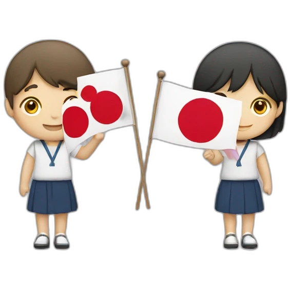 boy and girl holding Japanese flag emoji
