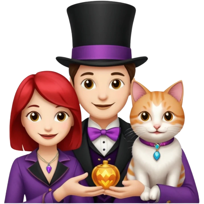 magician couple and their pet cat emoji