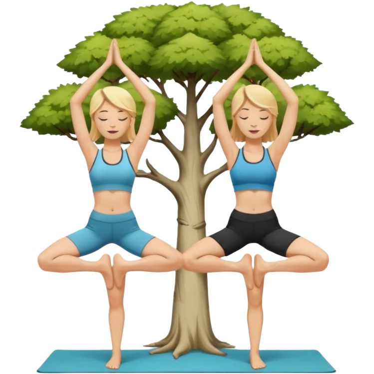 Two women doing yoga in tree pose no tree both blonde  emoji
