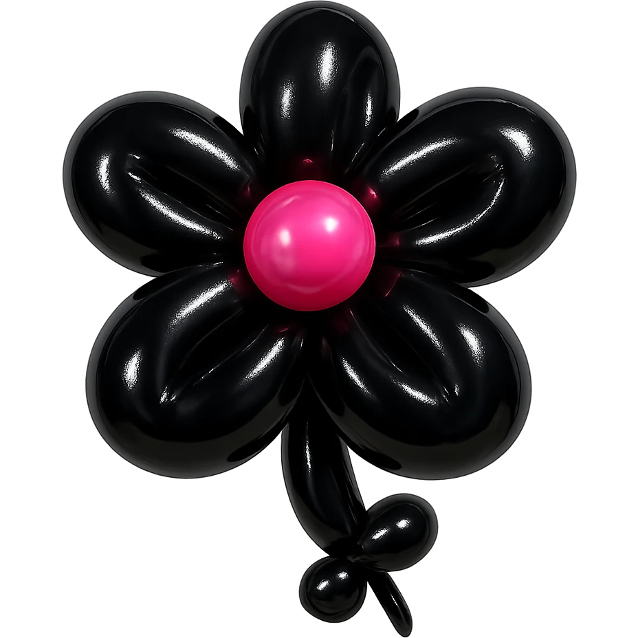 gothic flower, shiny, inflated look, playful, exaggerated features, black and pink emoji