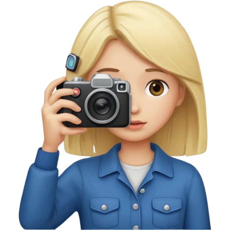blonde girl photographer cartoon taking picture in middle of taking picture camera in front of face emoji