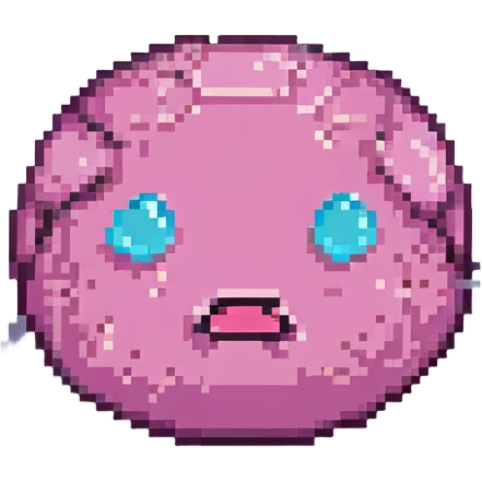 16-bit pixel art of a pink frowny face smooth rounded blob, simple retro gaming style emoji