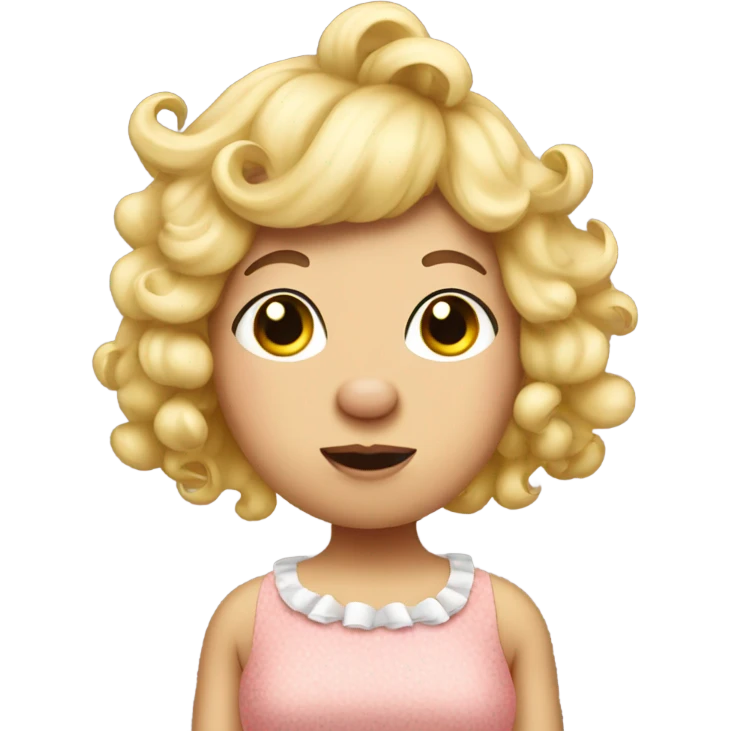pig wearing a dress with a blonde curly wig emoji