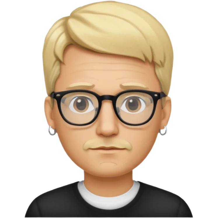 blond man wearing  big earrings, wearing glassess, with no beard emoji