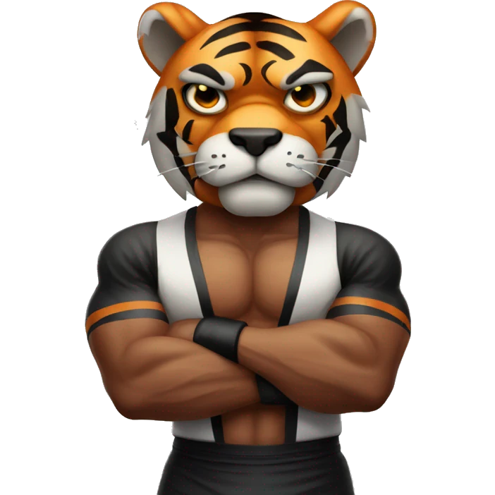 Tiger with evil face   boxer with his arms crossed emoji