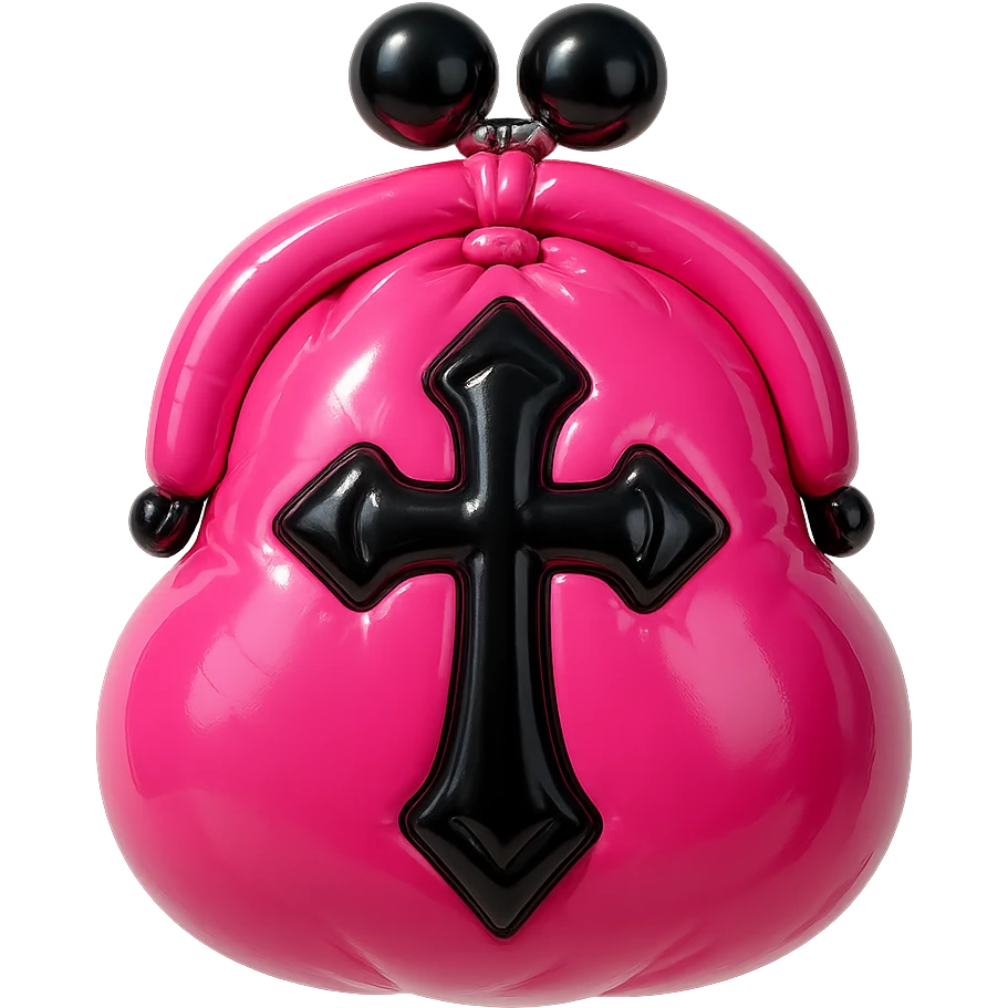 pink and black gothic coin purse, shiny, inflated look, playful, exaggerated features emoji