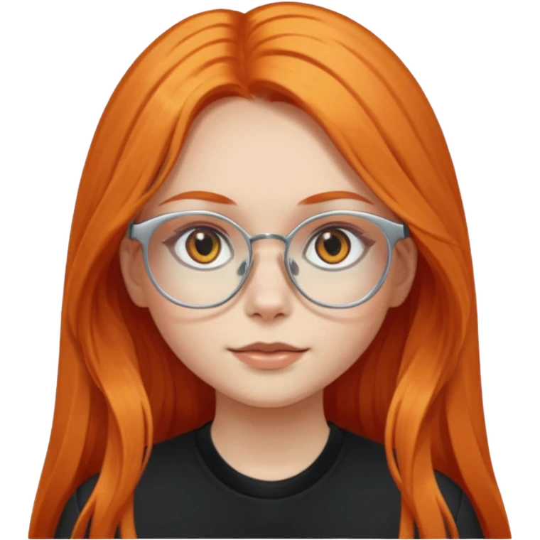 girl with very long orange hair, and silver cat-eyed glasses. Black clothes emoji