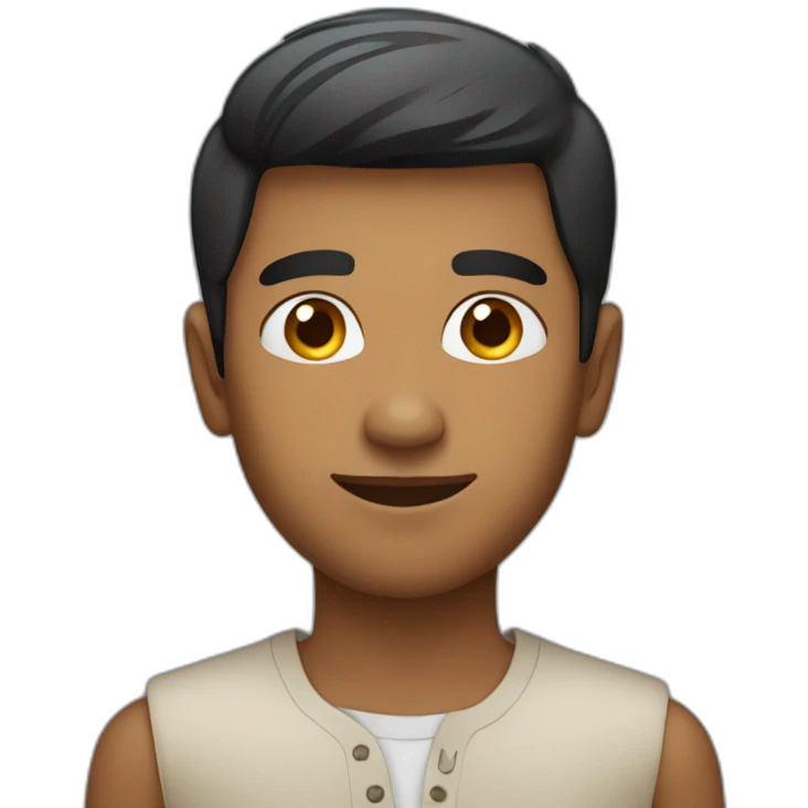A young Indian man with a clean haircut and squared face emoji