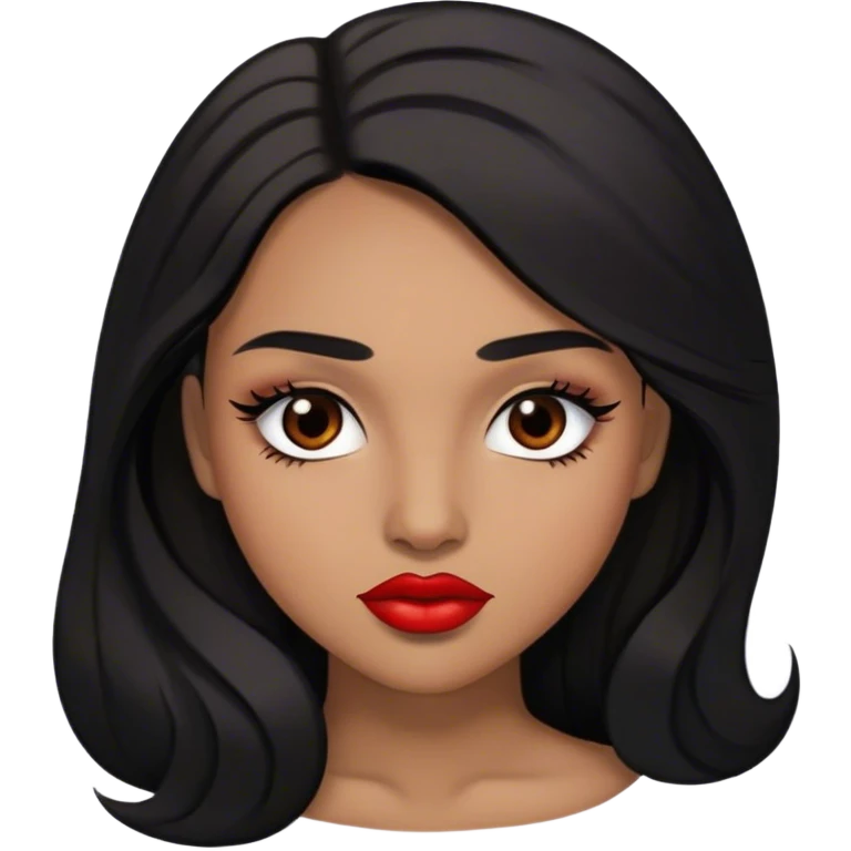 Woman, light brown skin, black long hair, medium arched eyebrows, brown eyes, full lashes, and red lips emoji