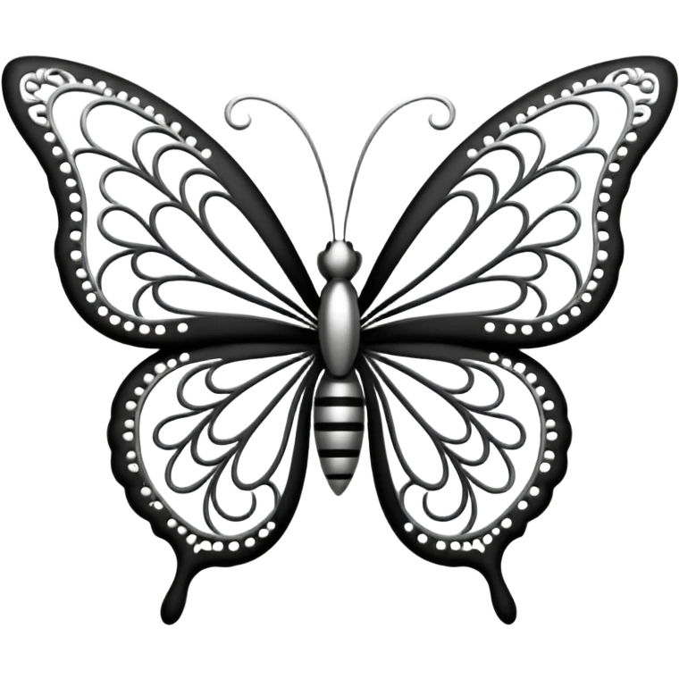 Black and silver filigree butterfly divider, 3D, extremely detailed design emoji