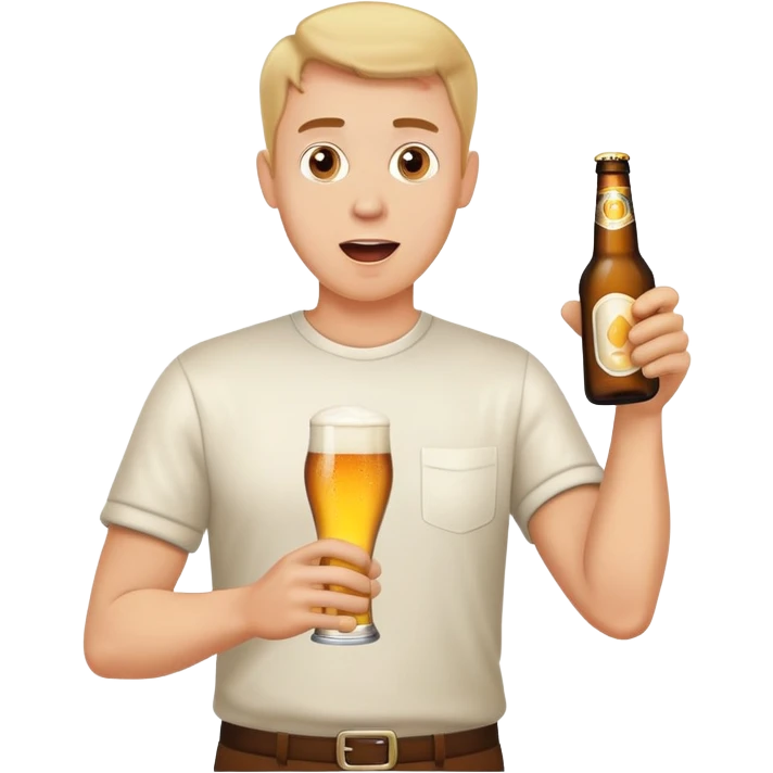 Удивленный белый человек указывае пальцем на бутылку пива   emoji
