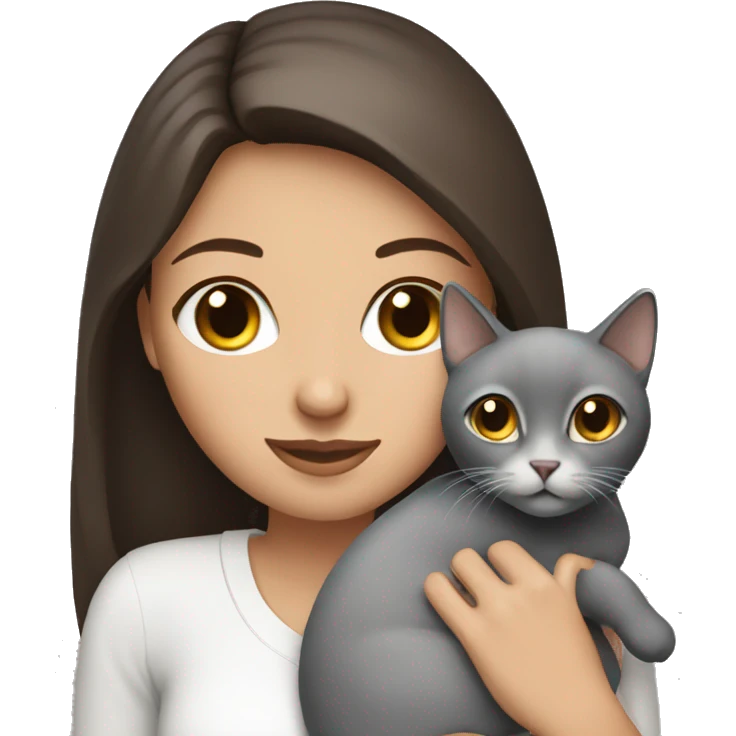 pretty brunette woman with brown eyes holding grey cat emoji