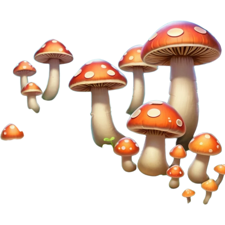  "A whimsical mushroom world filled with giant glowing mushrooms, soft bioluminescent spores floating through the air, and friendly oversized snails with colorful spiral shells exploring the landscape. Fantasy atmosphere, vibrant colors, dreamy lighting, highly detailed emoji