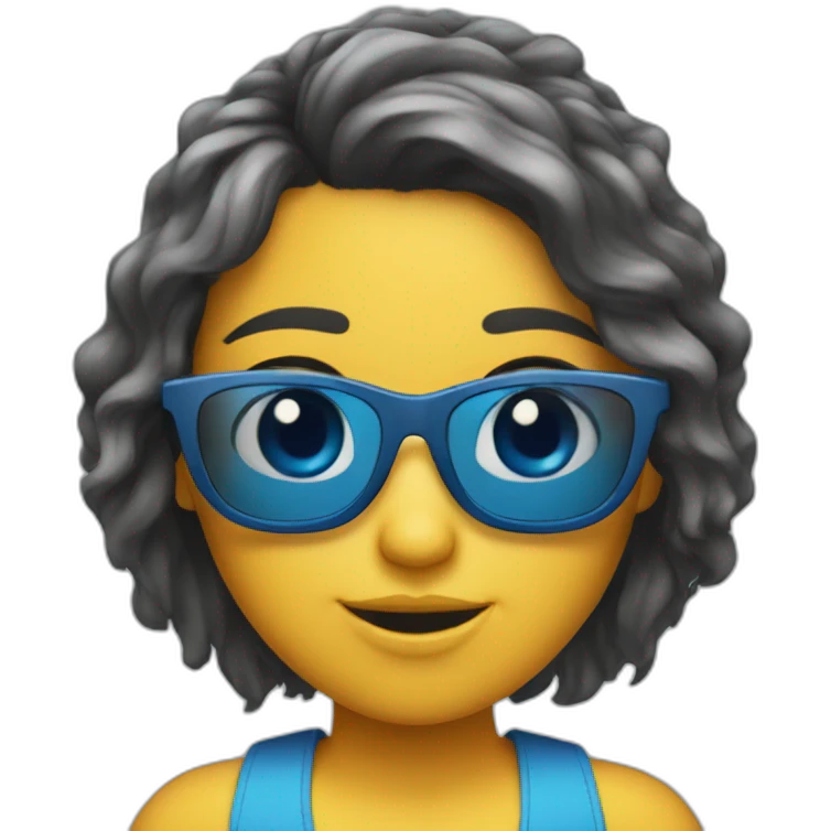 Chica con el pelo azul y gafas emoji