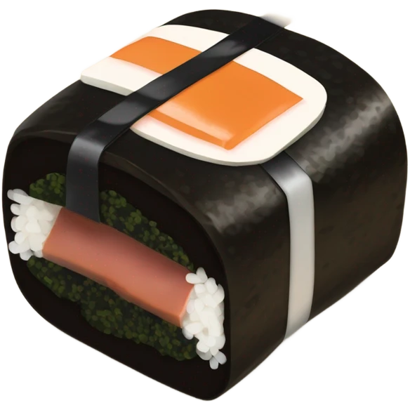 Spam musubi with rice, a slice of spam wrapped in nori emoji