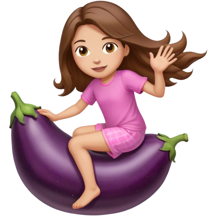 girl with long brown hair riding eggplant in shorts pink pijamas emoji