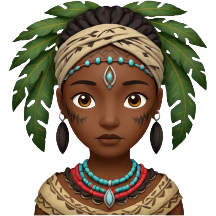 ancient black girl, tattered leaf cloth emoji