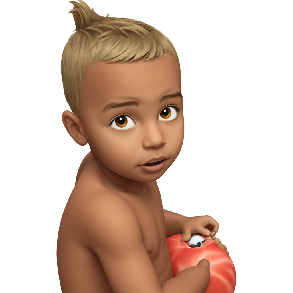 young boy gazing at viewer emoji