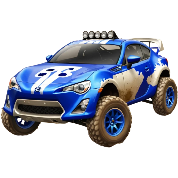 Dirty raced 2013 scion fr-s ultramarine off road 4wd monster Baja dessert stadium racer number 86 with long travel suspension and chrome spoke wheels  emoji