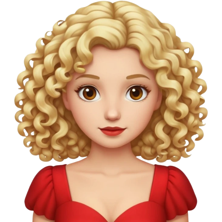 Woman with curly blonde hair and red dress emoji