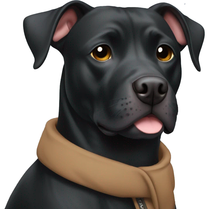 all black pitbull lab mix in winter with coat emoji