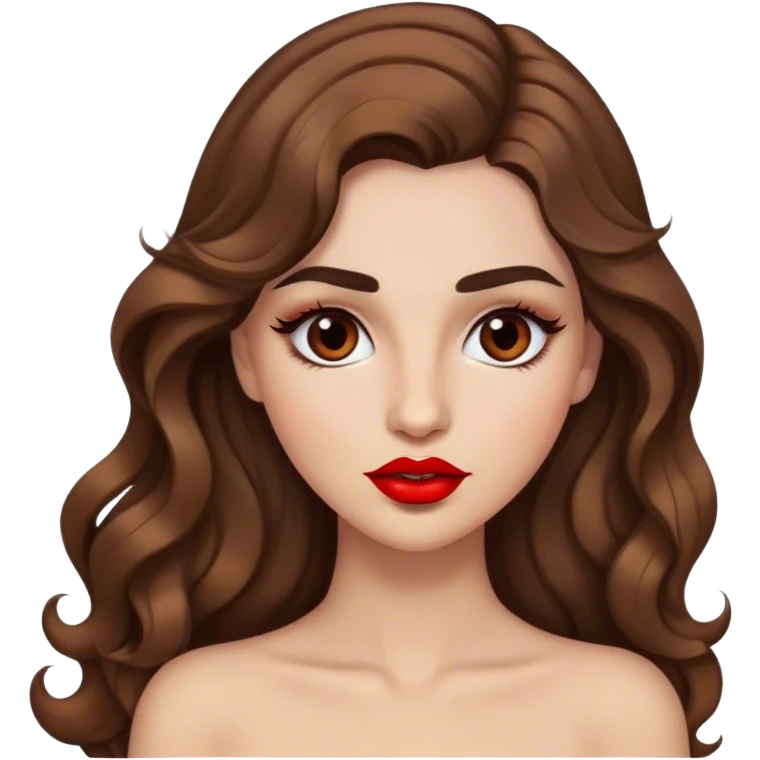 Light brown woman with long wavy hair, dark brown arched eyebrows, full lashes, red lips emoji
