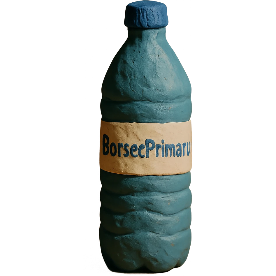 claymation style bottle of water with a label that says 'BorsecPrimaru' emoji