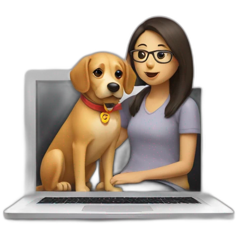 Dog and human on computer on a coach emoji