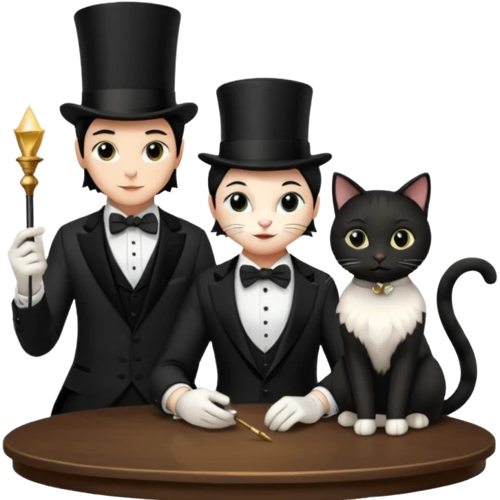 magician couple and their pet cat emoji