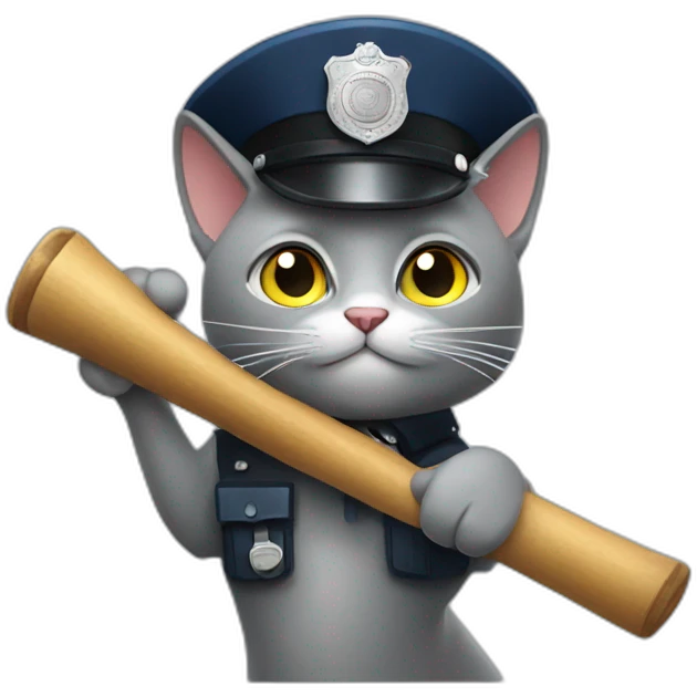 grey cat in a police hat waving a truncheon emoji
