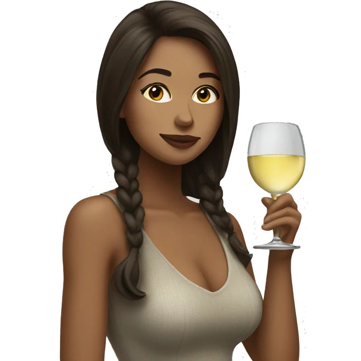 brunette girl sipping white wine emoji
