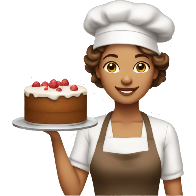 Girded cake baker woman, light brown skin and brown hair emoji
