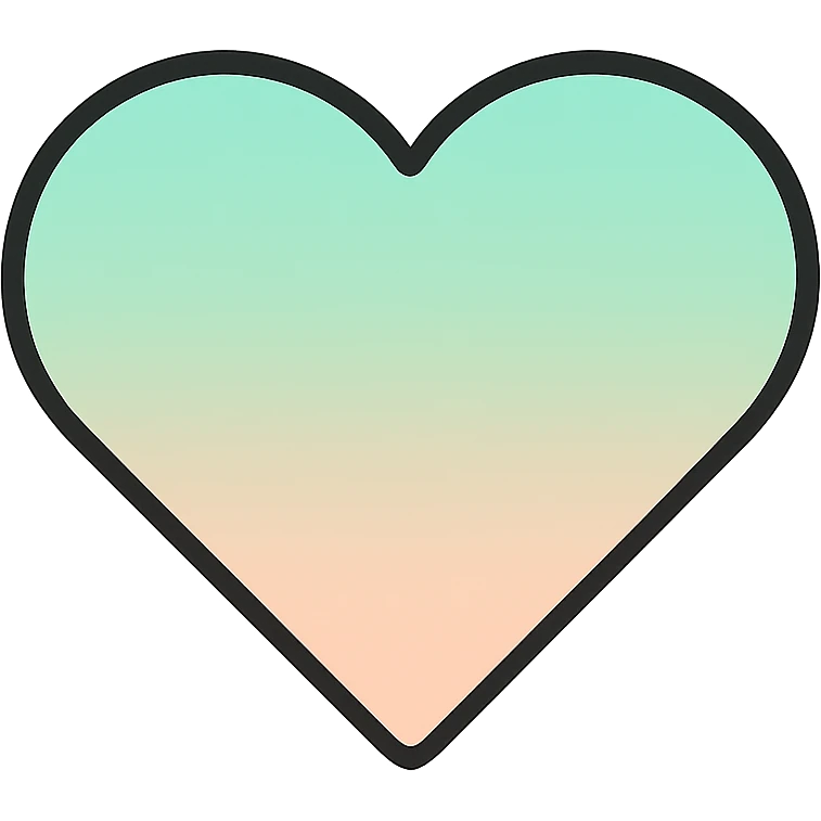 gradient heart icon with clean lines, modern icon style, mint and peach gradient, no text emoji