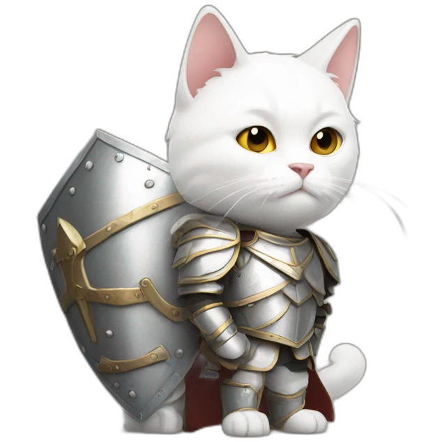 White cat in armor defending man emoji