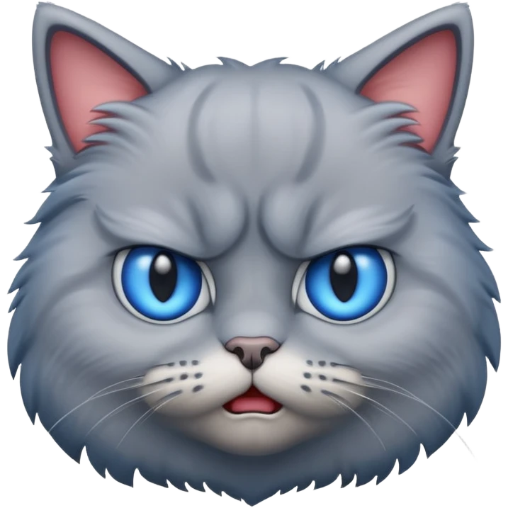 angry grey cat blue small eyes. iphone real emoji style emoji