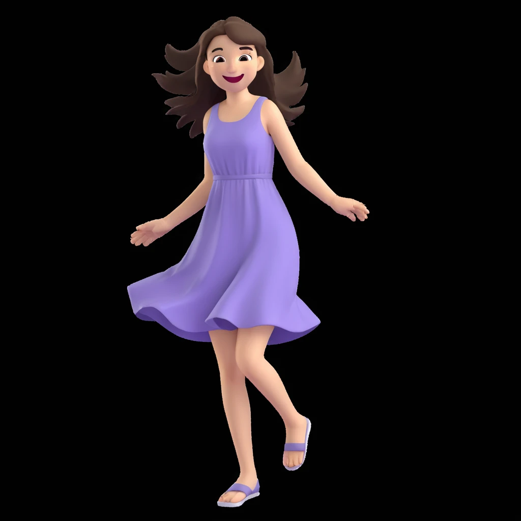 A brunette with straight hair laughs among friends at a picnic, wearing a light summer dress, her hair messy from the wind emoji