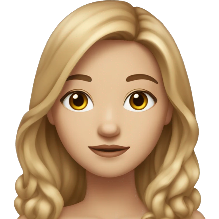 A girl with long light brown hair, hazel eyes, fair skin, long eyelashes and drawn eyebrows emoji