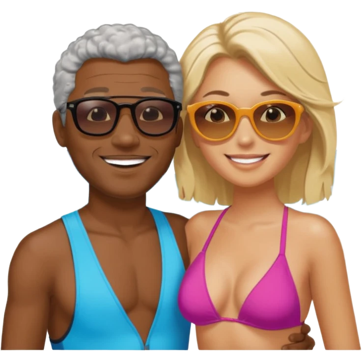 Black man salt n pepper hair smiling with blonde in love on beach emoji