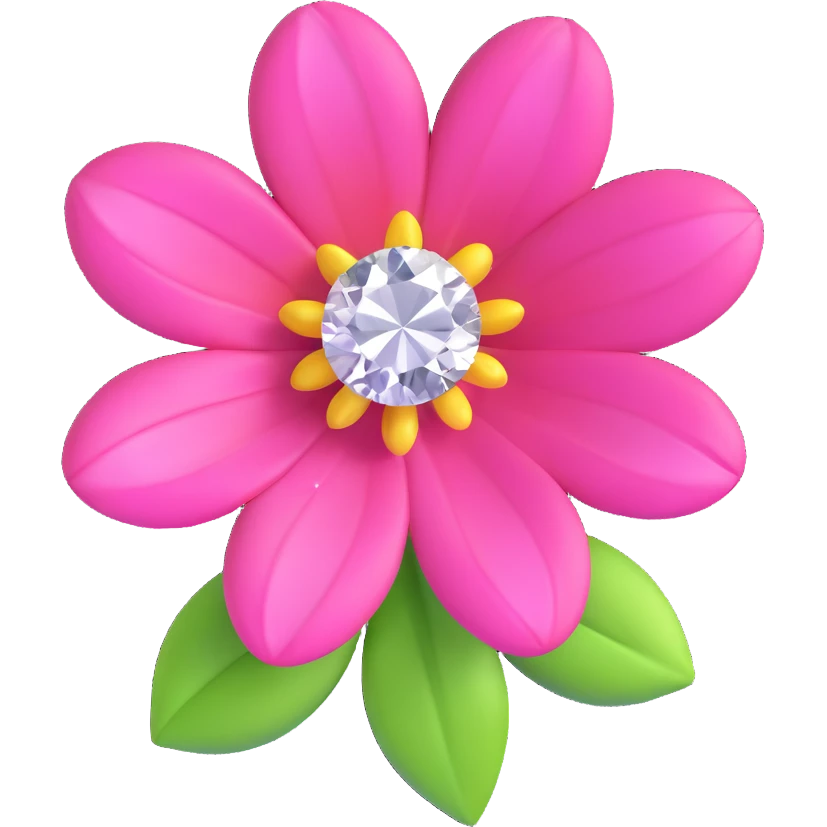 Transform the pink flower with diamonds into a 3D emoji style. Keep the diamonds sparkling and the flower vibrant and cute, with a polished and dimensional look typical of Microsoft style 3D fluent emojis. emoji