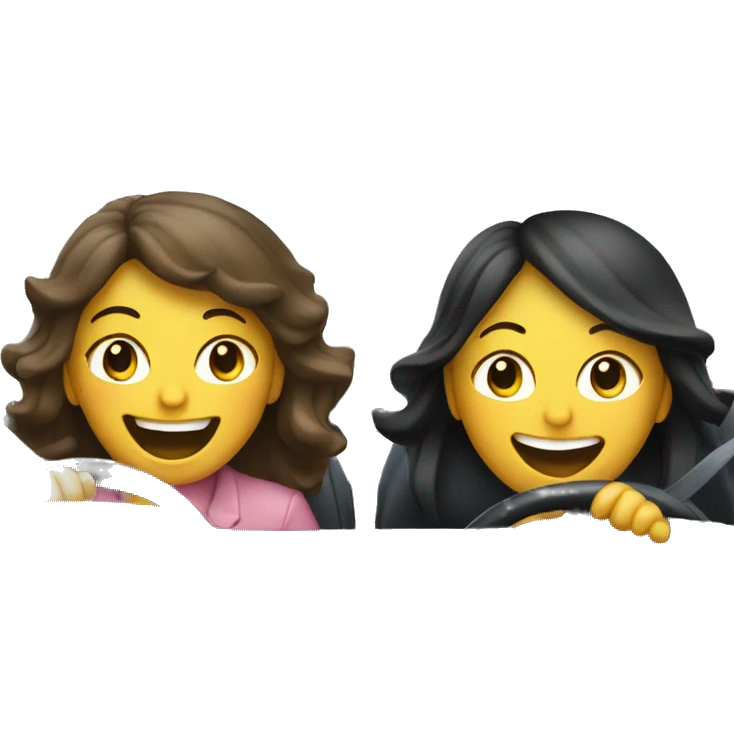 Two laughing girls driving car emoji