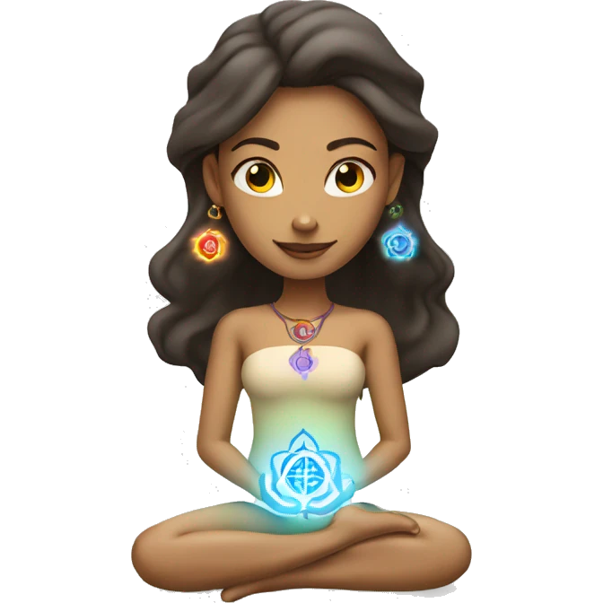 Light skin woman with 7 chakra symbols meditation  emoji