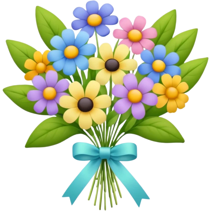 A bouquet of wildflowers tied with a ribbon, soft pastel emoji look emoji