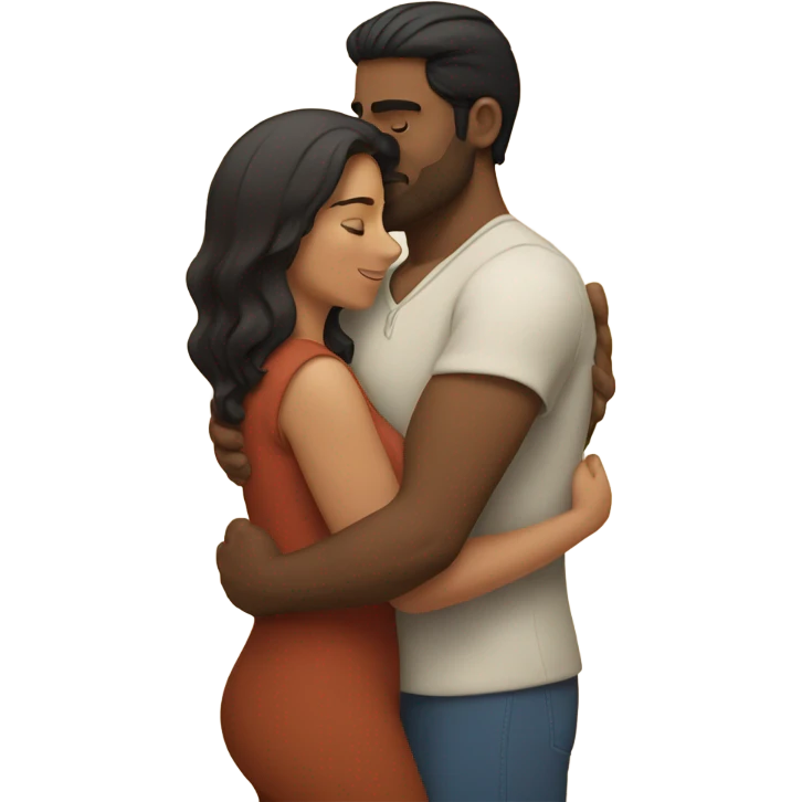 Thick brunette woman hugging Indian man emoji